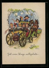 Künstler-AK Liesel Lauterborn: Kinder in Trachten fahren in einer Kutsche 