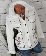 NEU LINDSAY 🍀 ITALY JEANS JACKE STRETCH STICKEREI NIETEN WEIß 36-38