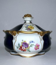 Gerold Porzellan Deckeldose Echt Kobalt Scharffeuer Goldstaffiert D. 19,0 cm