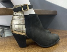 Buffalo Damen Schuhe Boots Schwarz Gold Wildleder Leder Gr.:40