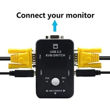 2 Port USB VGA KVM Switch Umschalter Box für Tastatur Maus Monitor Sharing PC