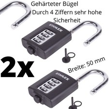 Vorhängeschlösser Zahlenschloss Vorhangschloss Schloss Massiv gehärtet Chrom 2er