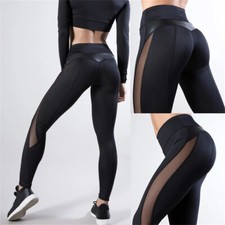 Damen Leggings Sexy Mesh Yoga Hose Sporthosen Push Up Fitness Leggins Gym Hosen 