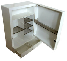 Medizinschrank Arzneischrank Hausapotheke Kunststoff creme Schlüssel 60er 70er 