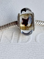 Original  Pandora Element, Charm Murano, schwarze Sterne, retired