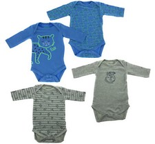 4er Set Baby Langarm Body Strampler Bio Baumwolle Pyjama Junge Katze Affe 62 68