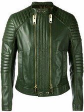 Herren Echtleder Grün Moto Biker Café Racer Jacke Echt Lammleder Jacke