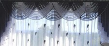 Querbehang, Deko-Gardine  grau / weiss 2,50 m breit