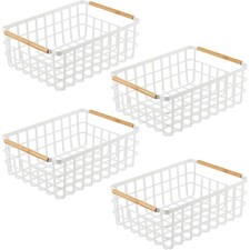 mDesign Drahtkorb Aufbewahrung Organizer Gitterbox 4er-Set Metall Weiß/Bambus