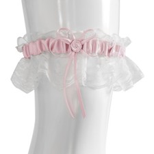 STRUMPFBAND weiß mit rosa Satin & Blüte Braut Hochzeit Accessoires Garter
