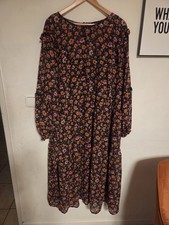 H&M Kleid Sommerkleid schwarz Blumen Größe XXL Maxikleid weit lang 10