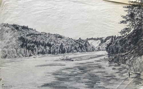 Zeichnung flusslandschaft mit - flusslandschaft,
