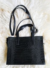damen echt leder handtasche schwarz neu & ungetragen  Kroko-Design