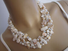 Damen Perlmutt Collier Hals Kette Modekette kurz Silber Ivory 3Reihig Statement 