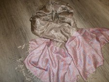 Pashmina,Damen-Schal, 100% Kaschmir,Braun/Pink,Paisley,Neu