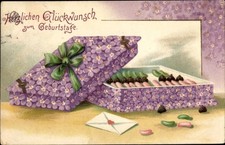 Präge Ak Glückwunsch Geburtstag, Zuckermandeln, Blumen - 10239812