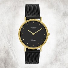 Oozoo Edelstahl Damen Uhr C20058 Quarzuhr Armband schwarz Vintage Slim UOC20058