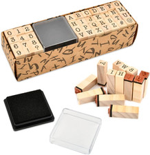 40 Stück Buchstaben Stempel Set, Vintage Hölzerne Alphabet Holzstempel, Zahlen u