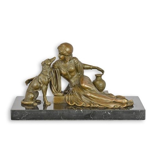 Bronzefigur dame mit barsoi - mit,