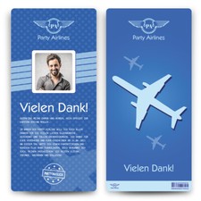 Danksagungskarten - Flugticket in Blau - Boarding Pass Dankeskarten Danksagung
