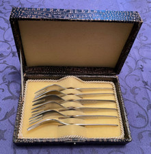 DDR 6 Kuchengabeln ABS Linse Muster Besteck Gabel rostfrei in Schatulle 18.8