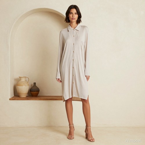 Minimal midi kleid - midi, beige