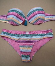 Bademode WOMEN`SECRET sexy Bikini wattiert rosa grün gelb bunt bandeau 34 S 75B