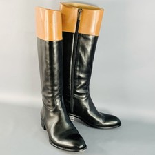 PAUL STUART Größe 7.5 Schwarz Hellbraun Leder Seiten Reißverschluss Reitstiefel