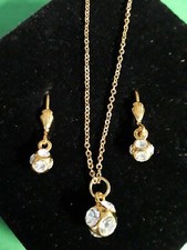 Kette + Ohrringe - Modeschmuck Set  Vergoldet  Steine weiß Länge 47 cm unbenutzt