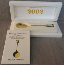 Jahreslöffel 2002 Robbe&Berking 925 Sterling Silber vergold., Tulpen emaill.,Box