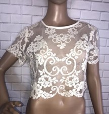 Luce Crop Top  White Mesh Crop