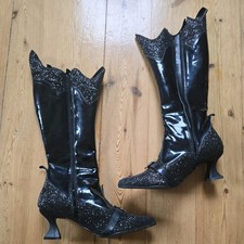 Lack Hexenstiefel Schwarz Glitzer Gr. 40 Funtasma, Halloween,  Fasching,Fasnacht