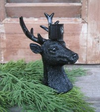 Kleiner Kerzenhalter "Hirschkopf" Shabby Landhaus Kerzenleuchter schwarz edel