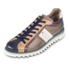 LORENZI Italienische Herren Leder Sneaker, braun/blau/creme weiß, handgefärbt