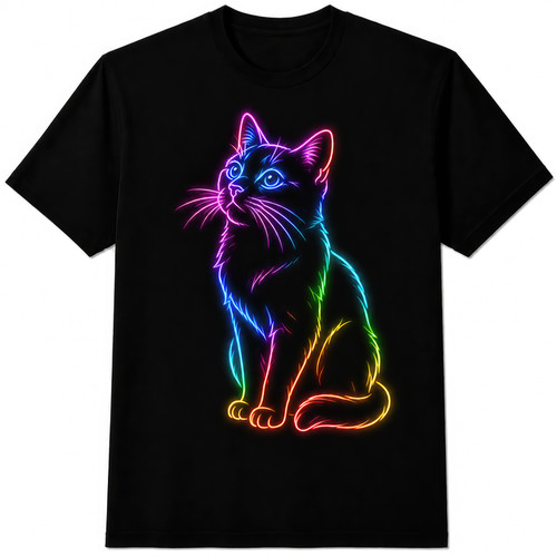 Shirt neon katze - t-shirt,