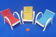 GARTEN MÖBEL3 STÜHLE SONNENSTÜHLE 1:12 PUPPENHAUS VINTAGE BALKON TERASSE