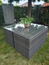 Rattan Loungegruppe, grau, Alu, 140 x 15o cm, platzsparend als Würfel stellbar