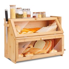 Bambus-Brotkasten mit Schneidebrett | 2 Etagen | 50x25x37cm