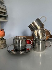4 Espressotassen mit Untertassen aus Edelstahl, NEU
