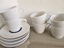 6 Stück Ikea Kaffee Service Tassen und Untertassen Tasse Kaffeetasse weiß blau 