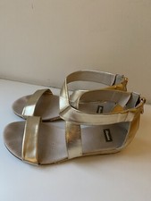 Bata Leder Riemchen Sandale Bast zu Kleid Rock Jeans Hose Gr. 37 Gold