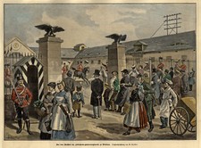 Potsdam Reiterhof Husaren Original Holzstich Krickel 1894