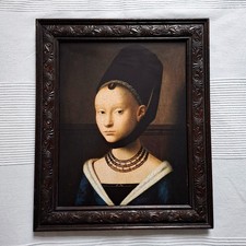 Geschnitzter antiker Rahmen Frankreich Petrus Christus "Bildnis junge Dame" Glas