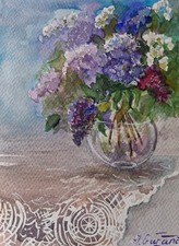 Aquarell BILD Flieder in Vase