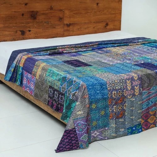 Vintage seide blau patchwork - blau,