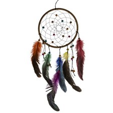 Traumfänger bunte Federn und Holzperlen Dreamcatcher Indianer Mythologie Ø 15 cm