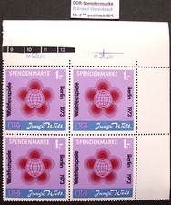 DDR Spendenmarken 1 Mark violett von 1972 im Eckrand-4er-Block ** postfrisch. 