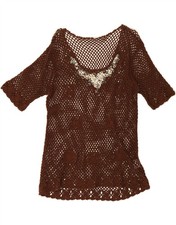 VINTAGE Damen Häkel Tunika Top UK 20 2XL braun AF14