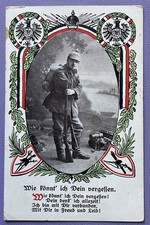 1. WK Feldpost AK - Soldat Pickelhaube Karabiner Tornister / Wappen Patriotika