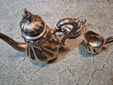 Silber Kaffeekanne  mit Zuckerdose  und Milchkännchen   925 Silber